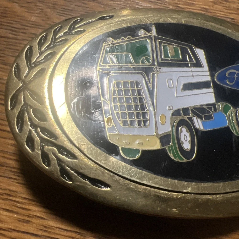 Vintage 1980s Ford Cab Over Truck Advertisement Belt Buckle Solid Brass B13